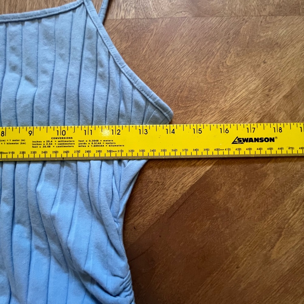 Light Blue Ruched Ribbed Mini Dress - SHEIN - Spaghetti Straps - M - Picture 6 of 9